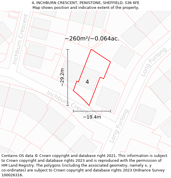 4, INCHBURN CRESCENT, PENISTONE, SHEFFIELD, S36 6FE: Plot and title map