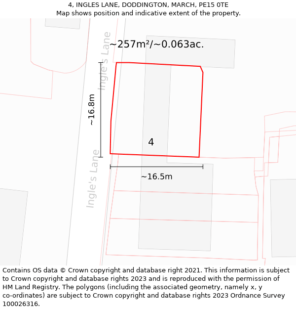 4, INGLES LANE, DODDINGTON, MARCH, PE15 0TE: Plot and title map