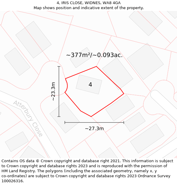 4, IRIS CLOSE, WIDNES, WA8 4GA: Plot and title map