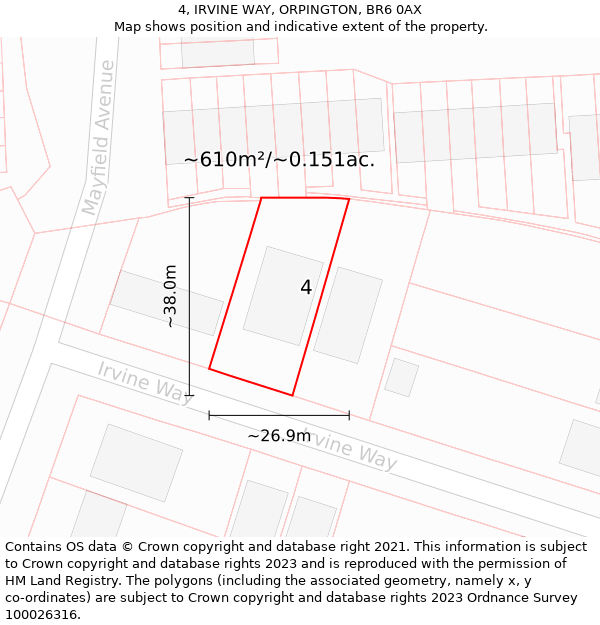 4, IRVINE WAY, ORPINGTON, BR6 0AX: Plot and title map