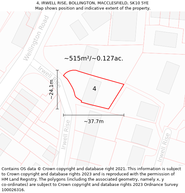 4, IRWELL RISE, BOLLINGTON, MACCLESFIELD, SK10 5YE: Plot and title map