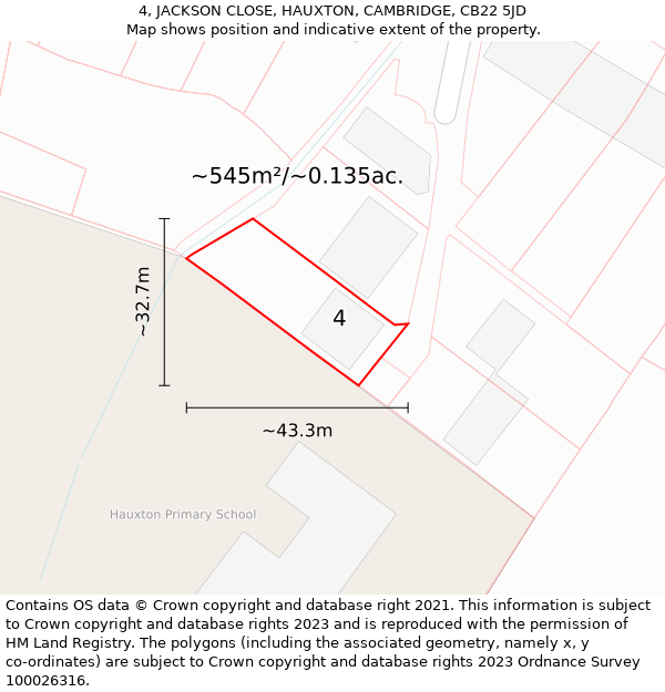 4, JACKSON CLOSE, HAUXTON, CAMBRIDGE, CB22 5JD: Plot and title map