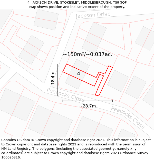 4, JACKSON DRIVE, STOKESLEY, MIDDLESBROUGH, TS9 5QF: Plot and title map
