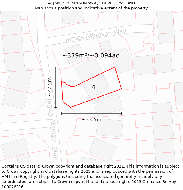 4, JAMES ATKINSON WAY, CREWE, CW1 3NU: Plot and title map