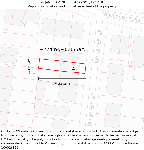 4, JAMES AVENUE, BLACKPOOL, FY4 4LB: Plot and title map