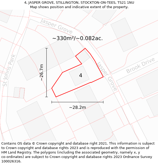 4, JASPER GROVE, STILLINGTON, STOCKTON-ON-TEES, TS21 1NU: Plot and title map