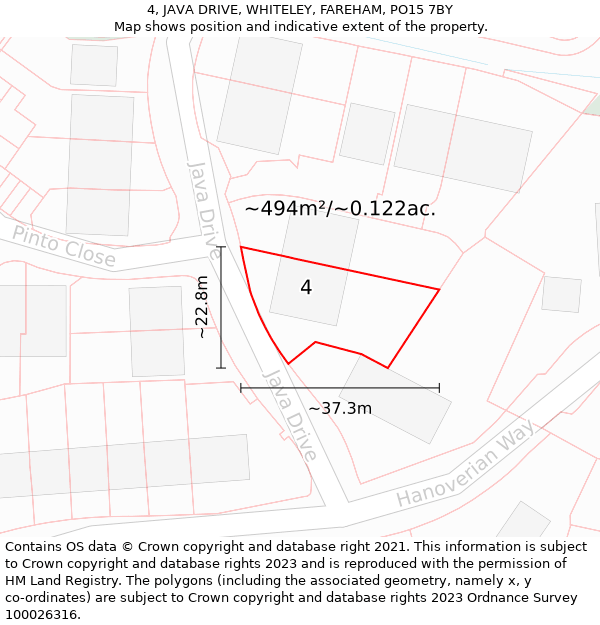 4, JAVA DRIVE, WHITELEY, FAREHAM, PO15 7BY: Plot and title map