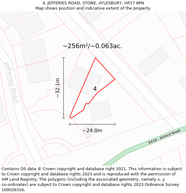 4, JEFFERIES ROAD, STONE, AYLESBURY, HP17 8PN: Plot and title map