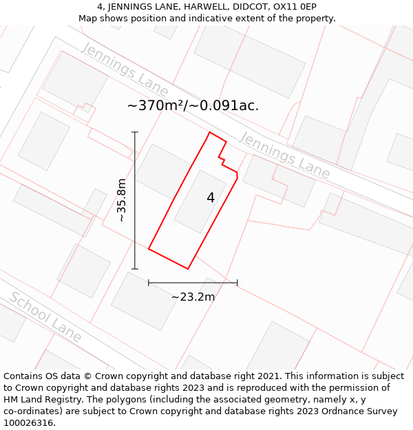 4, JENNINGS LANE, HARWELL, DIDCOT, OX11 0EP: Plot and title map