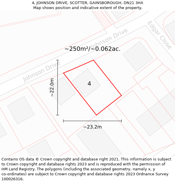 4, JOHNSON DRIVE, SCOTTER, GAINSBOROUGH, DN21 3HA: Plot and title map