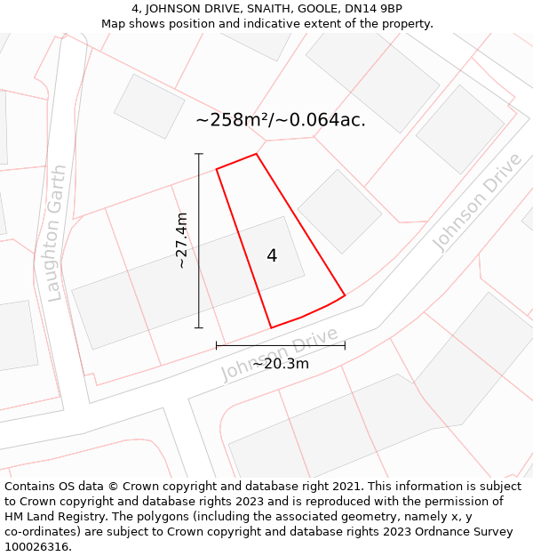 4, JOHNSON DRIVE, SNAITH, GOOLE, DN14 9BP: Plot and title map