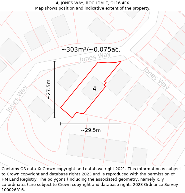 4, JONES WAY, ROCHDALE, OL16 4FX: Plot and title map