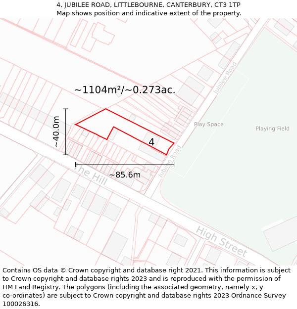 4, JUBILEE ROAD, LITTLEBOURNE, CANTERBURY, CT3 1TP: Plot and title map