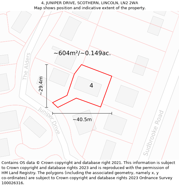 4, JUNIPER DRIVE, SCOTHERN, LINCOLN, LN2 2WA: Plot and title map