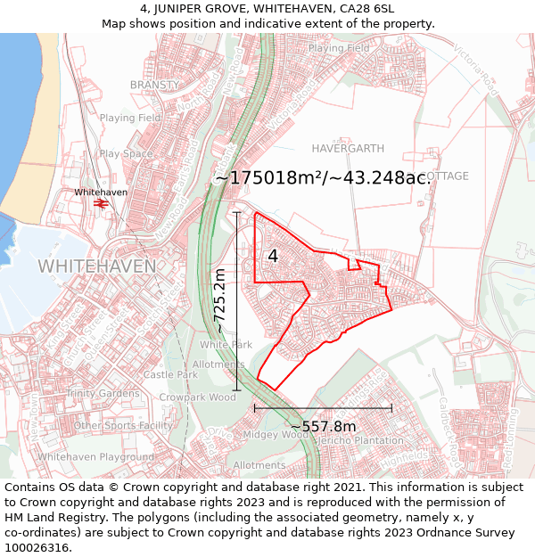 4, JUNIPER GROVE, WHITEHAVEN, CA28 6SL: Plot and title map