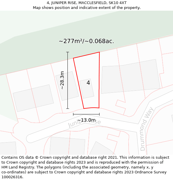 4, JUNIPER RISE, MACCLESFIELD, SK10 4XT: Plot and title map