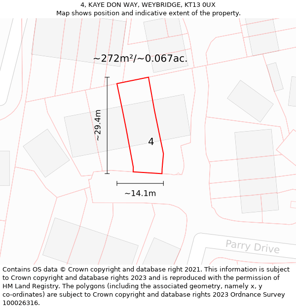 4, KAYE DON WAY, WEYBRIDGE, KT13 0UX: Plot and title map