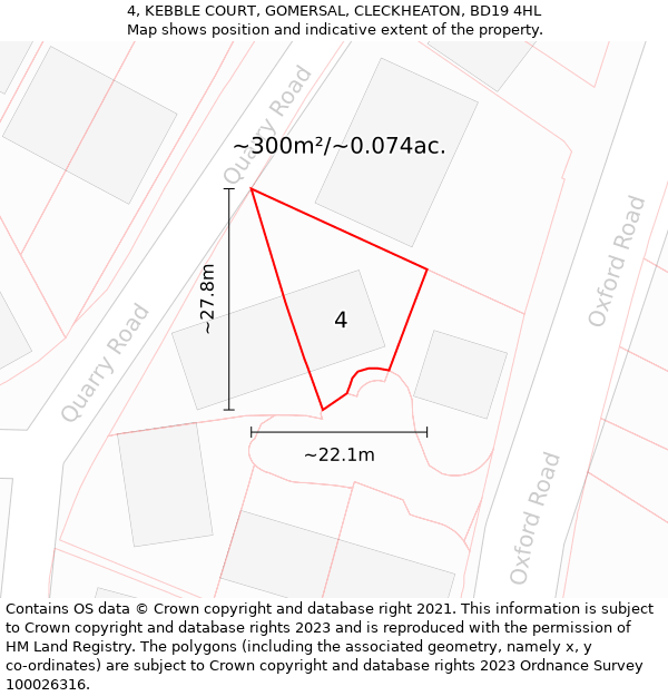 4, KEBBLE COURT, GOMERSAL, CLECKHEATON, BD19 4HL: Plot and title map