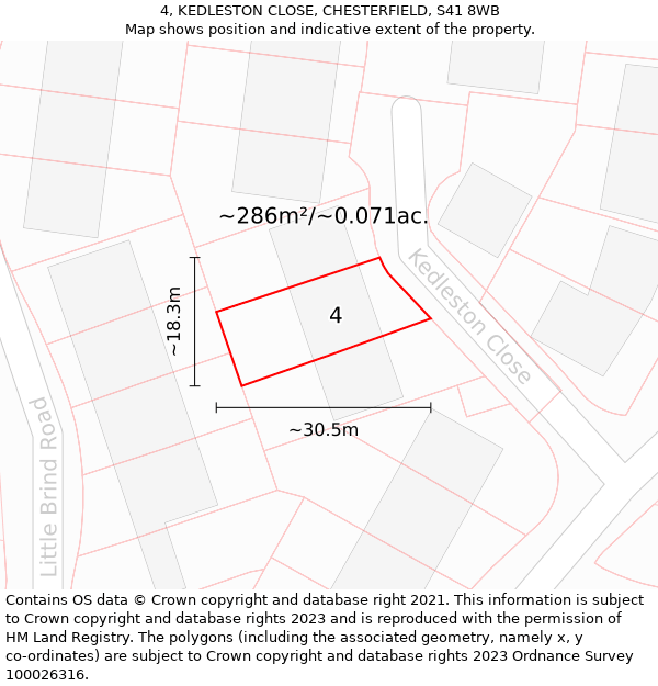 4, KEDLESTON CLOSE, CHESTERFIELD, S41 8WB: Plot and title map