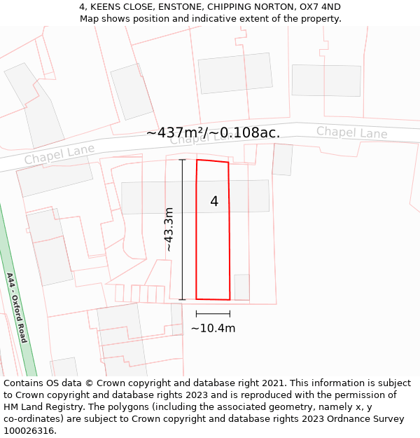 4, KEENS CLOSE, ENSTONE, CHIPPING NORTON, OX7 4ND: Plot and title map