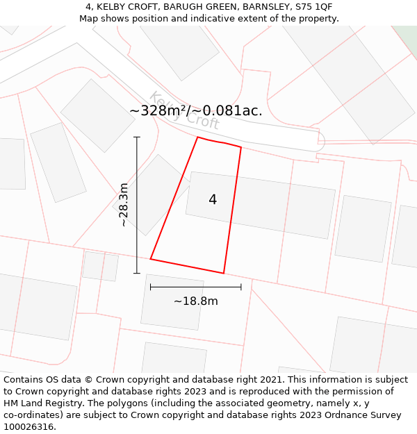 4, KELBY CROFT, BARUGH GREEN, BARNSLEY, S75 1QF: Plot and title map