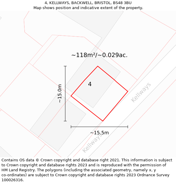 4, KELLWAYS, BACKWELL, BRISTOL, BS48 3BU: Plot and title map