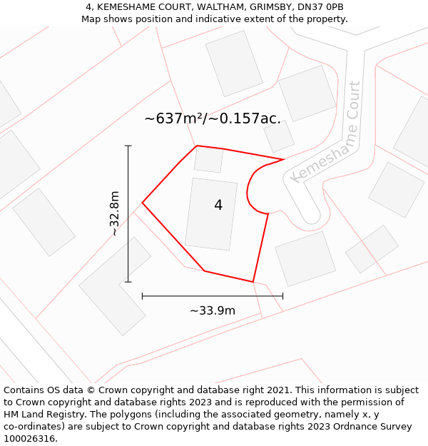 4, KEMESHAME COURT, WALTHAM, GRIMSBY, DN37 0PB: Plot and title map