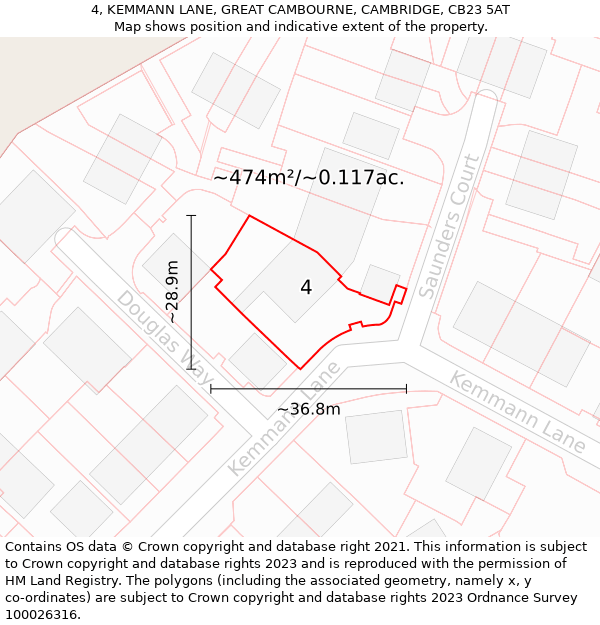 4, KEMMANN LANE, GREAT CAMBOURNE, CAMBRIDGE, CB23 5AT: Plot and title map