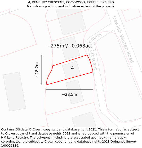 4, KENBURY CRESCENT, COCKWOOD, EXETER, EX6 8RQ: Plot and title map