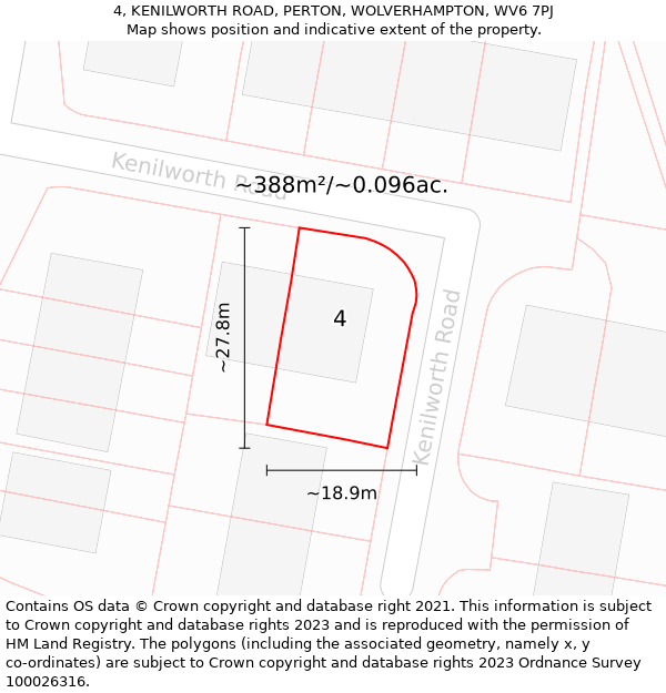 4, KENILWORTH ROAD, PERTON, WOLVERHAMPTON, WV6 7PJ: Plot and title map