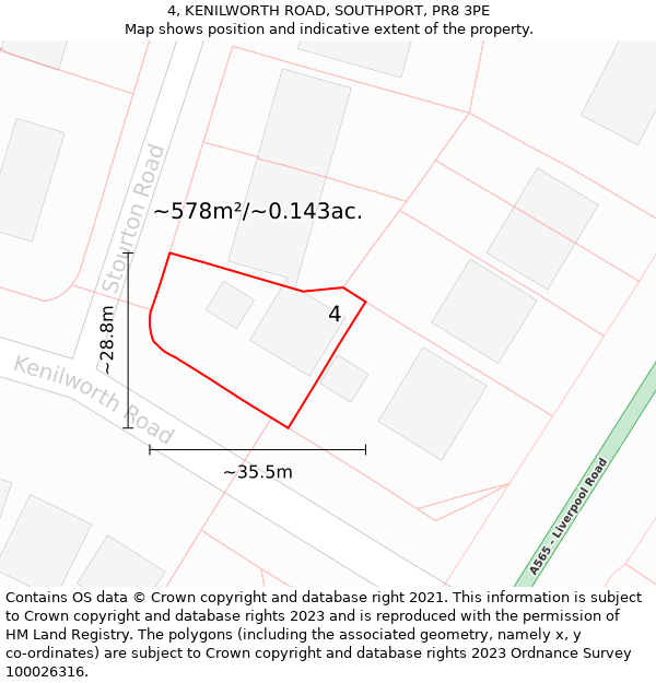 4, KENILWORTH ROAD, SOUTHPORT, PR8 3PE: Plot and title map