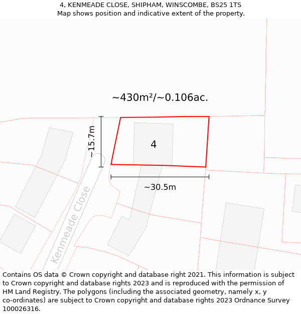 4, KENMEADE CLOSE, SHIPHAM, WINSCOMBE, BS25 1TS: Plot and title map