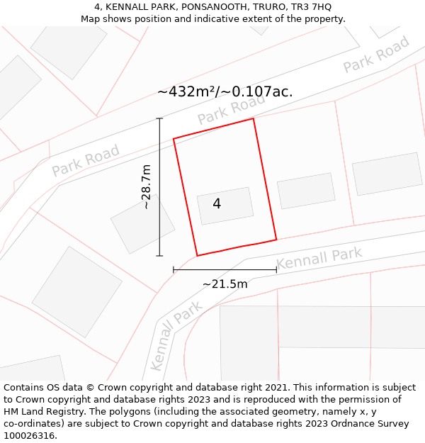 4, KENNALL PARK, PONSANOOTH, TRURO, TR3 7HQ: Plot and title map