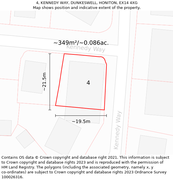 4, KENNEDY WAY, DUNKESWELL, HONITON, EX14 4XG: Plot and title map