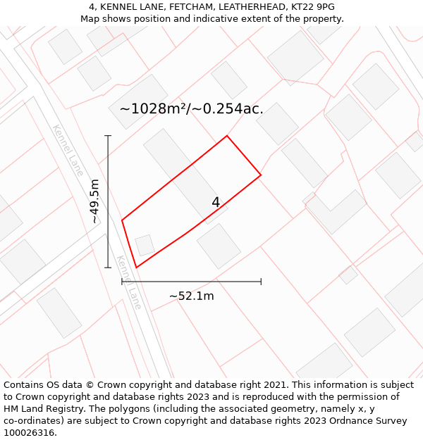 4, KENNEL LANE, FETCHAM, LEATHERHEAD, KT22 9PG: Plot and title map