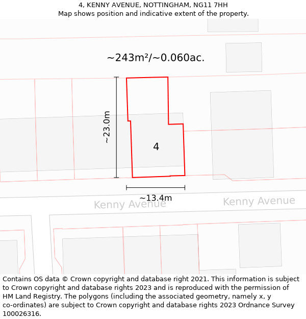 4, KENNY AVENUE, NOTTINGHAM, NG11 7HH: Plot and title map