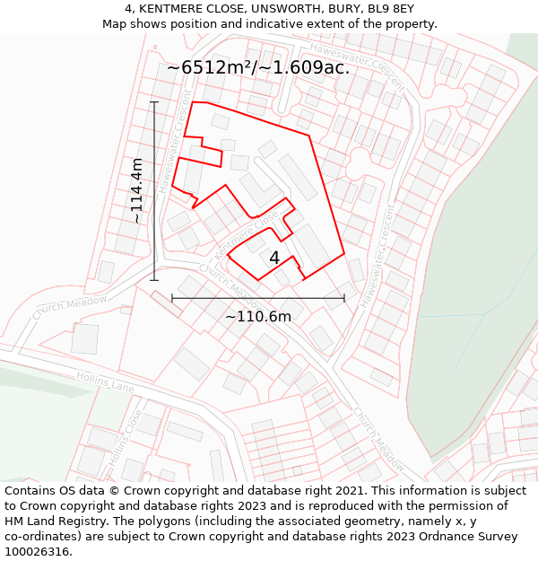 4, KENTMERE CLOSE, UNSWORTH, BURY, BL9 8EY: Plot and title map