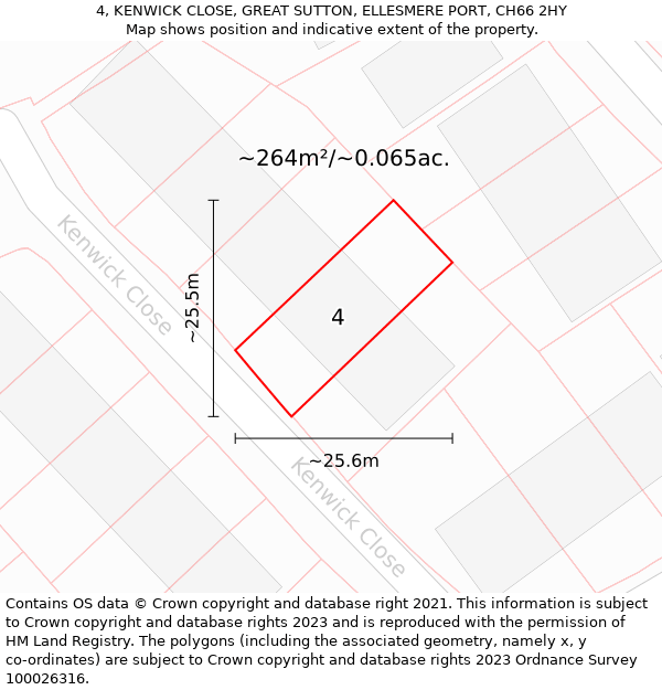 4, KENWICK CLOSE, GREAT SUTTON, ELLESMERE PORT, CH66 2HY: Plot and title map