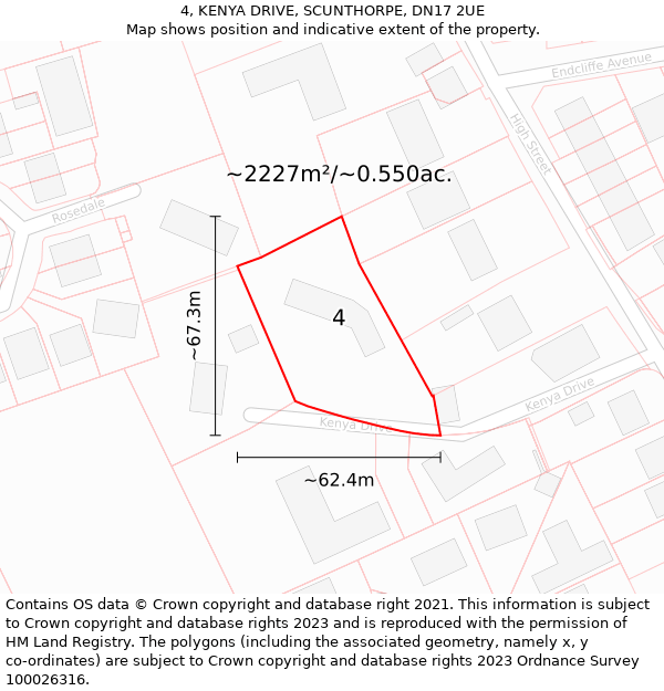 4, KENYA DRIVE, SCUNTHORPE, DN17 2UE: Plot and title map