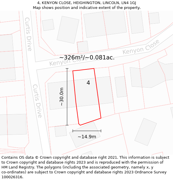 4, KENYON CLOSE, HEIGHINGTON, LINCOLN, LN4 1GJ: Plot and title map