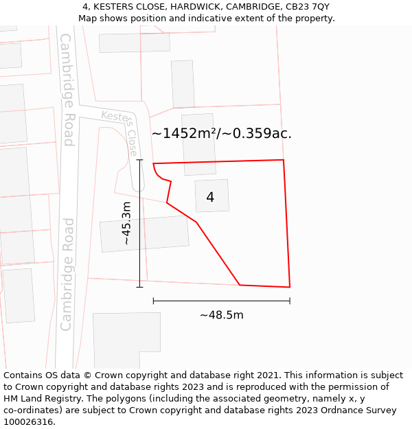 4, KESTERS CLOSE, HARDWICK, CAMBRIDGE, CB23 7QY: Plot and title map