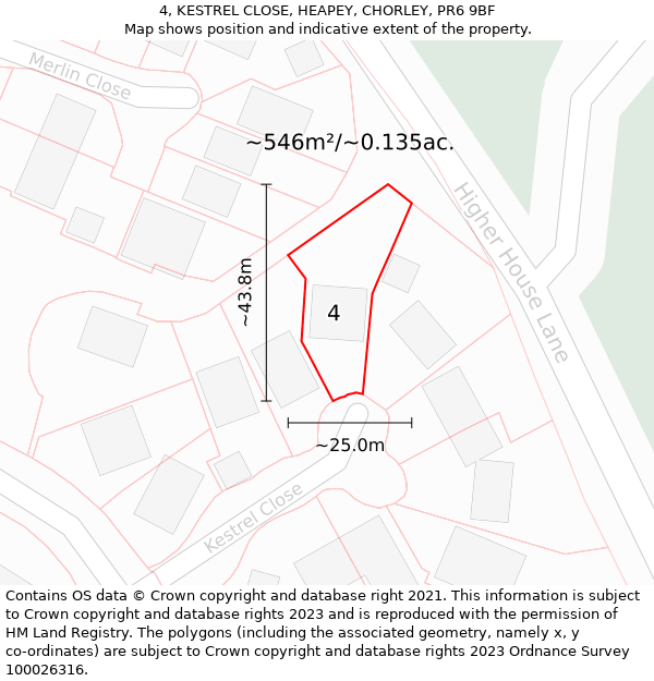 4, KESTREL CLOSE, HEAPEY, CHORLEY, PR6 9BF: Plot and title map