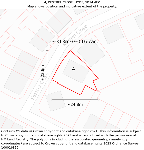 4, KESTREL CLOSE, HYDE, SK14 4FZ: Plot and title map