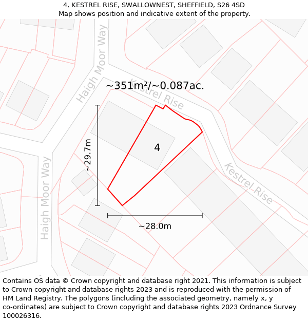 4, KESTREL RISE, SWALLOWNEST, SHEFFIELD, S26 4SD: Plot and title map