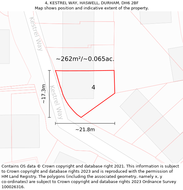 4, KESTREL WAY, HASWELL, DURHAM, DH6 2BF: Plot and title map