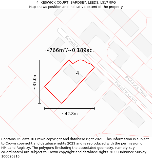 4, KESWICK COURT, BARDSEY, LEEDS, LS17 9PG: Plot and title map