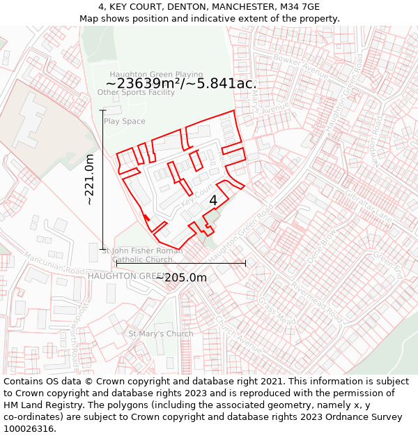 4, KEY COURT, DENTON, MANCHESTER, M34 7GE: Plot and title map