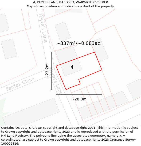 4, KEYTES LANE, BARFORD, WARWICK, CV35 8EP: Plot and title map