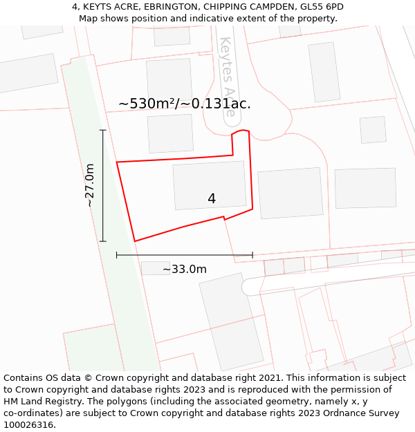 4, KEYTS ACRE, EBRINGTON, CHIPPING CAMPDEN, GL55 6PD: Plot and title map