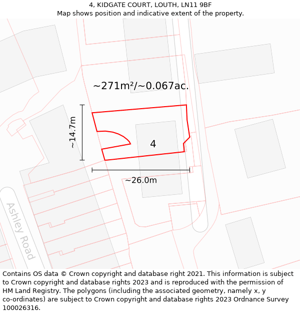 4, KIDGATE COURT, LOUTH, LN11 9BF: Plot and title map